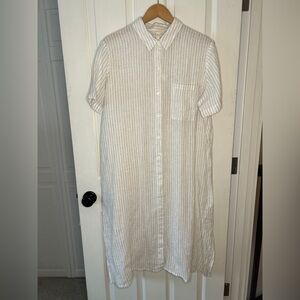 NWT Eileen Fisher Classic Collared Shirt Dress Bronze stripe -Size XL 100% linen